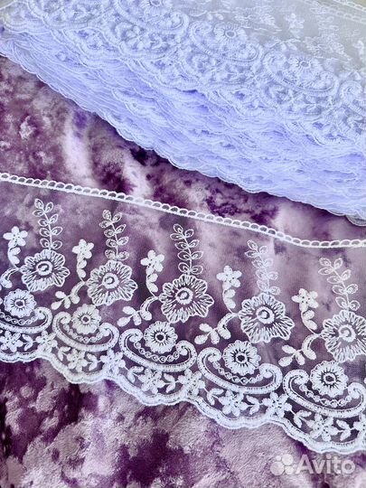 Кружево ажурное вышивка на сетке чисто белое 14 см