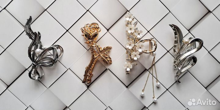 Заколки Краб металл с украшениями