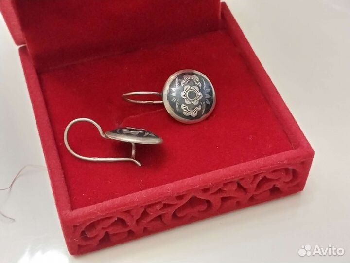 Серьги серебро ссср,с чернью