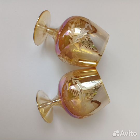 Бокал СССР цветное стекло фужер перламутр роспись