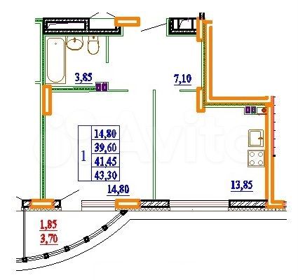 1-к. квартира, 43,4 м², 11/11 эт.