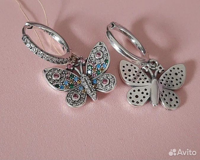 Серьги пандора - перья талисманы, бабочки