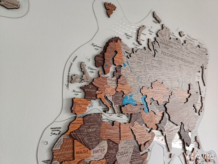 Деревянная карта мира самая подробная 3D