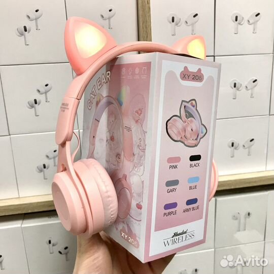 Беспроводные наушники с ушками Розовые