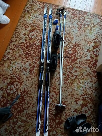 Лыжи беговые fisher,ботинки, крепление, палки