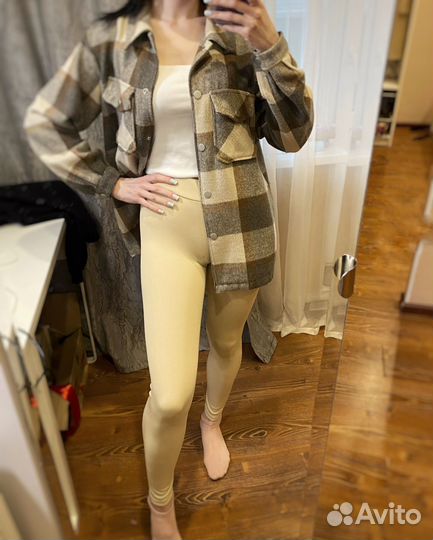 Леггинсы в рубчик бежевые лосины