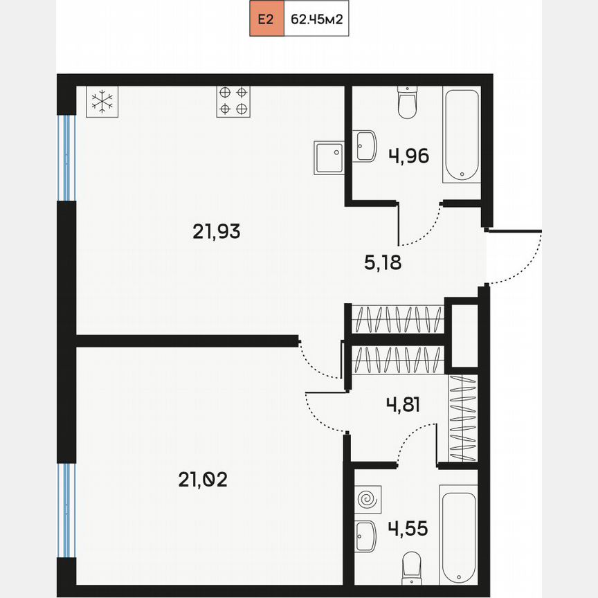 1-к. квартира, 62,4 м², 1/9 эт.