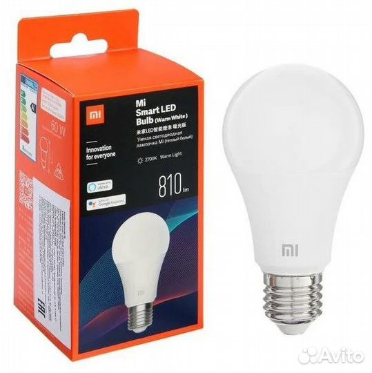 Лампа светодиодная Xiaomi, E27, 8 Вт, 2700 К