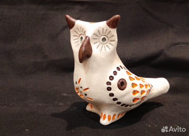 Свистулька Сова Саратовская глиняная игрушка