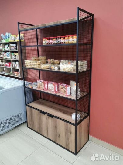 Стеллаж с сеткой в стиле лофт