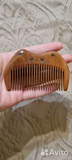 Деревянная расческа гребешок для волос котик