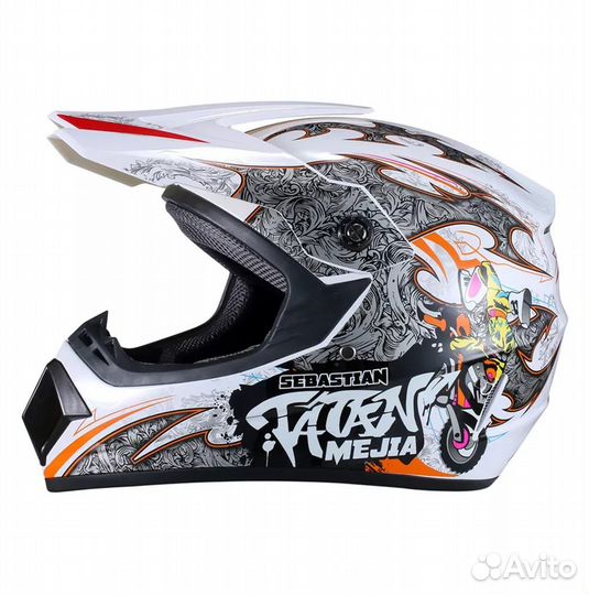 Мотошлем кроссовый Sebastian бело-серый
