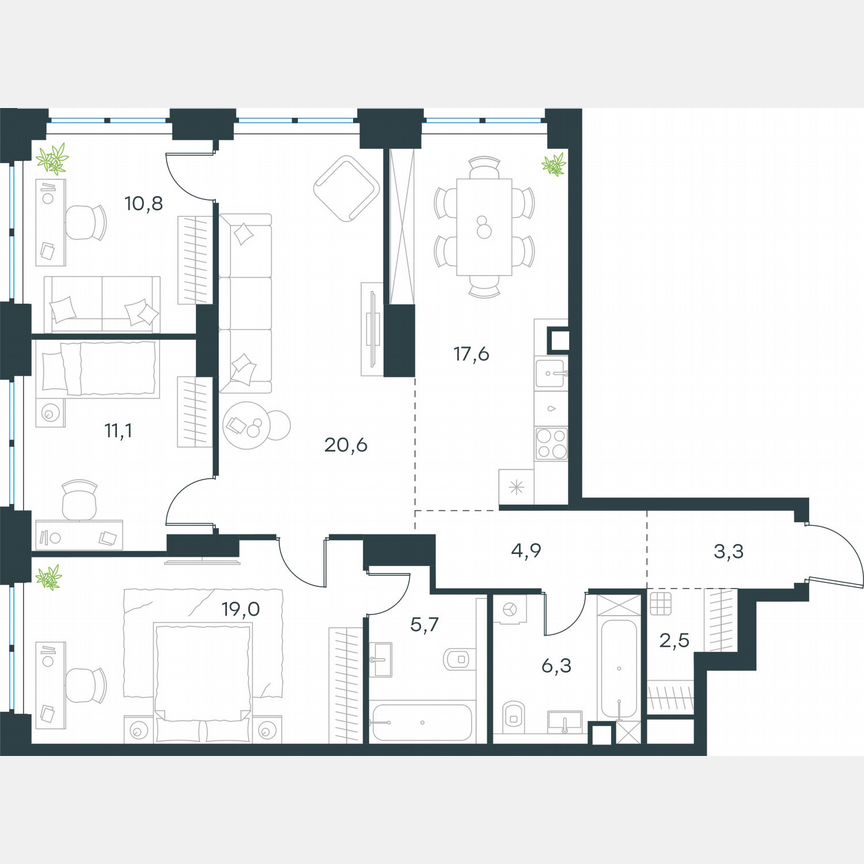 4-к. квартира, 101,8 м², 3/48 эт.