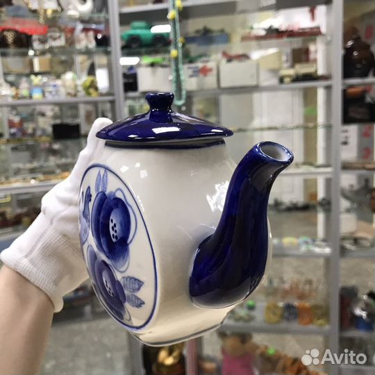 Чайник Заварочный Коллекционный Гжель Птица Цветы