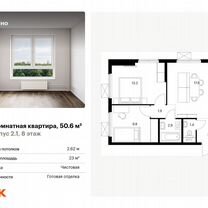 2-к. квартира, 50,6 м², 8/17 эт.