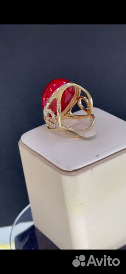 Золотое кольцо 585 Коралл Бриллианты