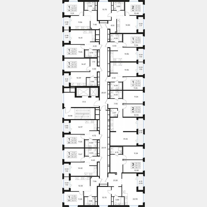 2-к. квартира, 70,8 м², 3/15 эт.