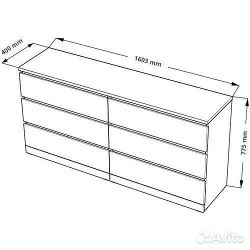 Комод IKEA мальм 6 ящиков 160 см серый