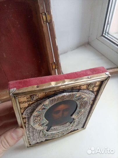 Икона Спас Нерукотворный серебро эмаль скань