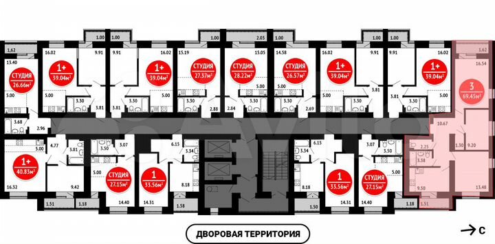 3-к. квартира, 69,5 м², 2/16 эт.