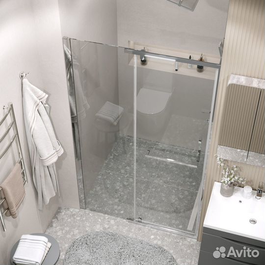 Дверь в нишу Pragma (110*195) хром, прозр стекло