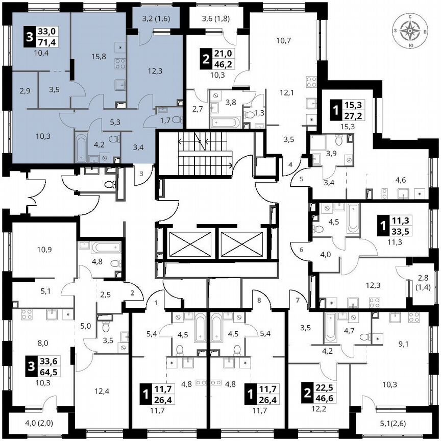3-к. квартира, 71,4 м², 2/25 эт.