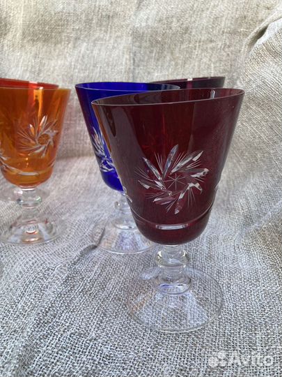 Бокалы для воды или вина, Цветной хрусталь, Чехия