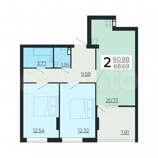 2-к. квартира, 68,7 м², 14/24 эт.