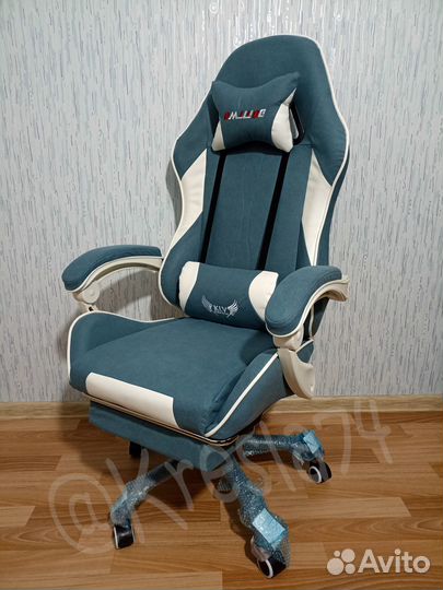 Геймерское кресло из ткани синего цвета