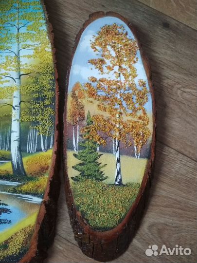 Набор картин-панно на срезе дерева 3 шт