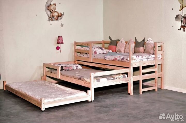 Кровать для двоих детей Софа2, массив сосны