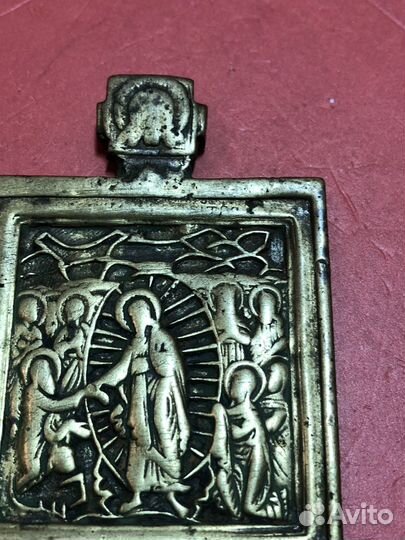 Старинная латунная икона Воскресение Христово