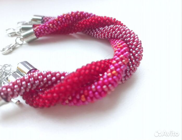 Браслет красный, браслет бордовый из бисера