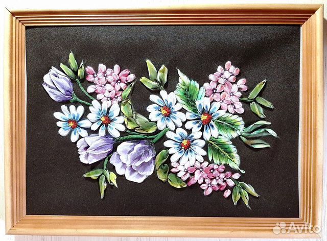 Картина вышивка лентами 