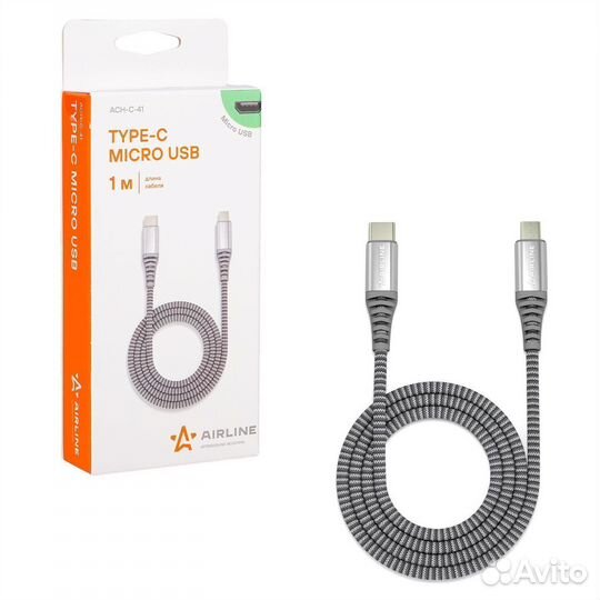 Кабель Type-C - micro USB 1м, серый нейлоновый (AC
