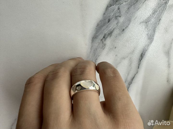 Кольцо серебряное сердце