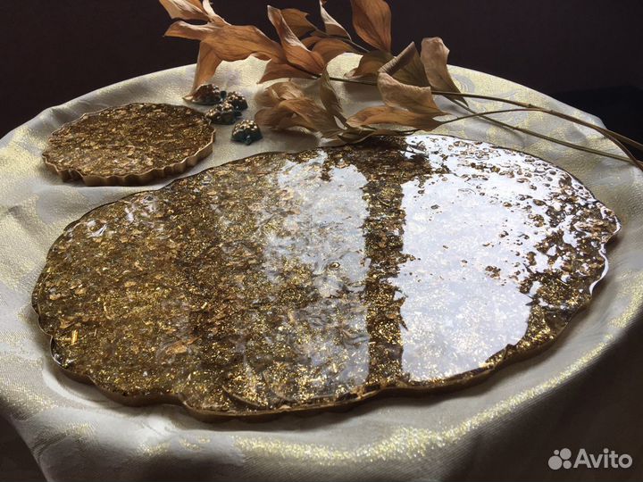 Поднос и подстаканники из эпоксидной смолы