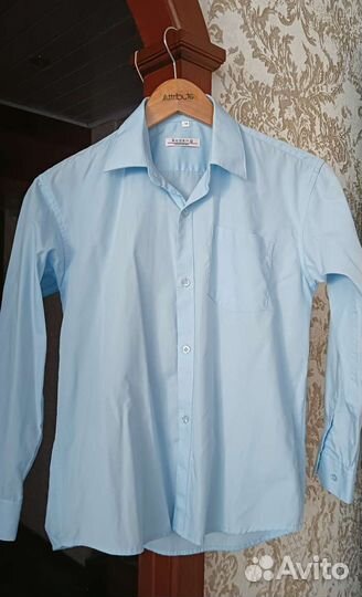 Рубашка голубая 140,майка белая 14/164