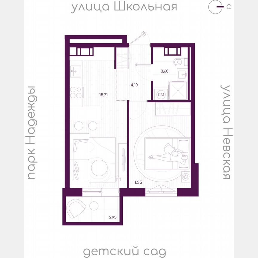 1-к. квартира, 35,7 м², 2/5 эт.