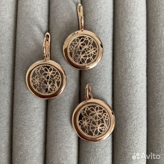 Серьги подвеска комплект покрытие золото 585 RG