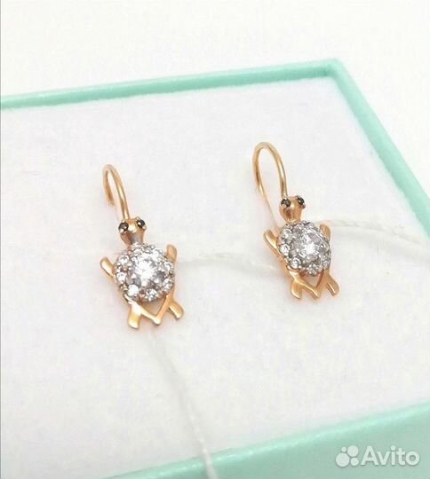 Золотые серьги детские из красного золота 585 проб