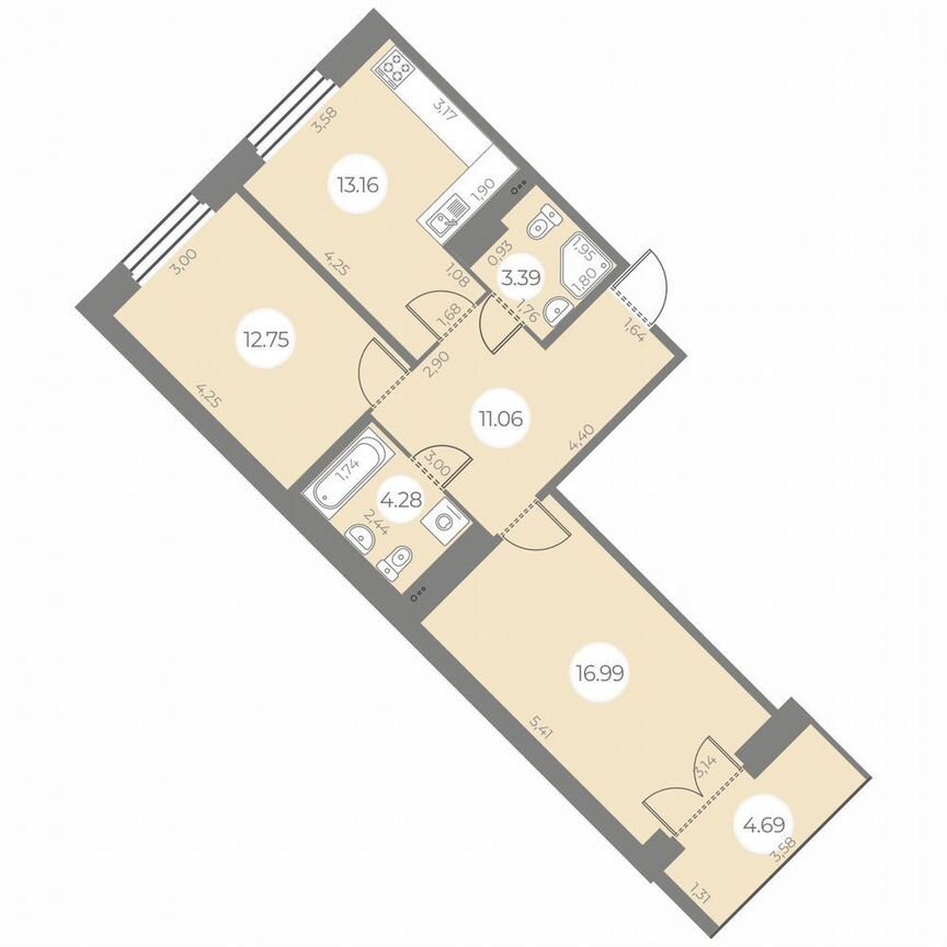 2-к. квартира, 64 м², 17/20 эт.