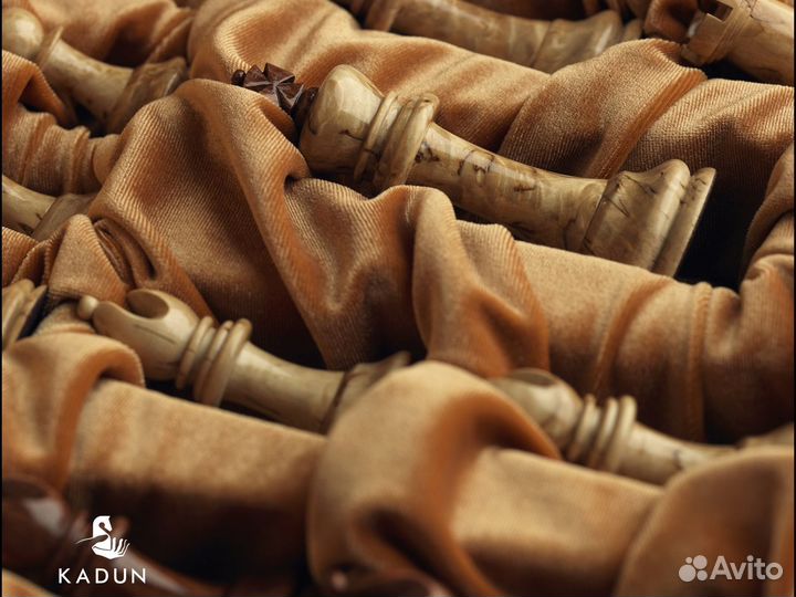 Шахматы ручной работы мини, карельская береза/буби