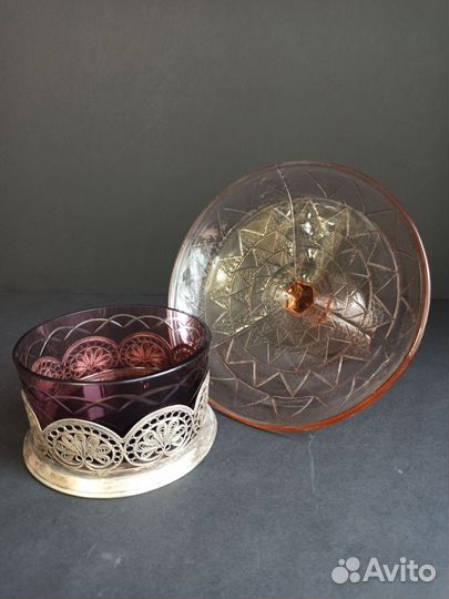 Цветное стекло СССР. Ваза, конфетница