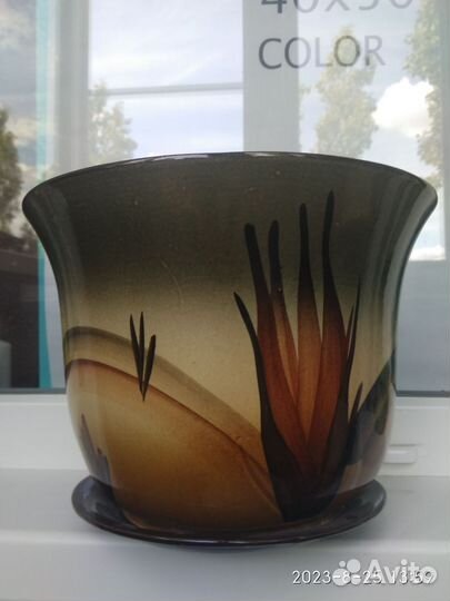 Горшок для цветов керамика большой с поддоном