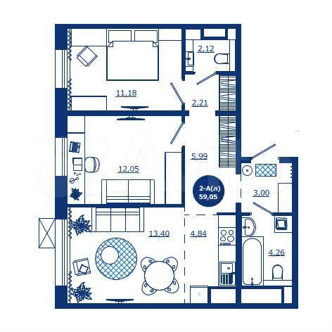 2-к. квартира, 59,1 м², 11/17 эт.
