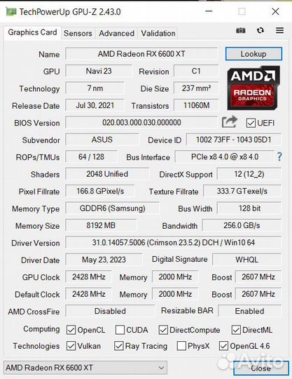 Asus Rog strix RX 6600XT 8GB