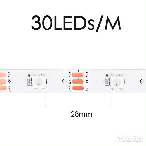 Адресная лента RGB на WS2812B, 30 шт/метр