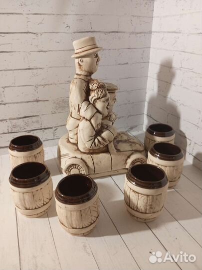 Штоф набор графин и 6 стопок, керамический