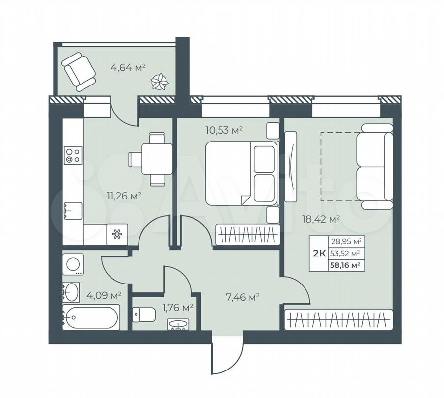 2-к. квартира, 58,2 м², 2/8 эт.